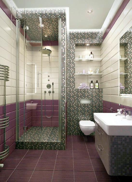 По данному дизайну, выполним ремонт маленькой ванной комнаты