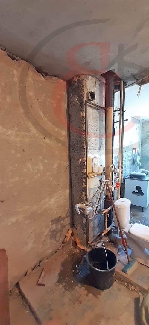 р-н Бирюлево, Новый ремонт ванной и туалета, после сноса сантех кабины в панельном доме, Как проходил ремонт в помещении, фото отчет (2)