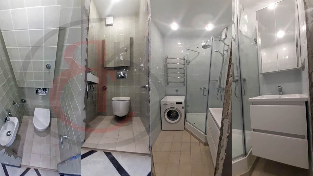 р-н Бирюлево, Новый ремонт ванной и туалета, после сноса сантех кабины в панельном доме