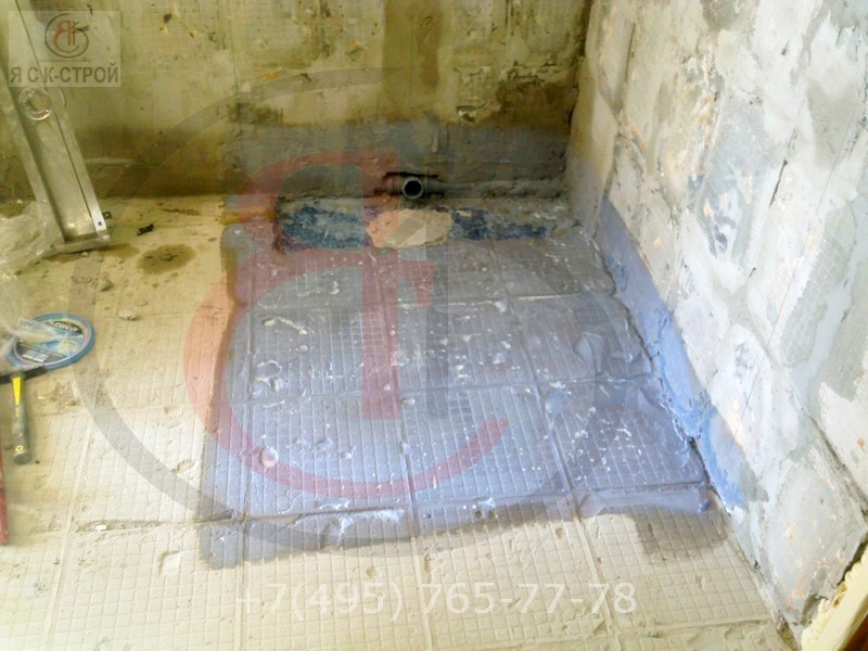 Ремонт ванной комнаты под ключ в загородном доме, цены в Москве., Фото трудового процесса (16)