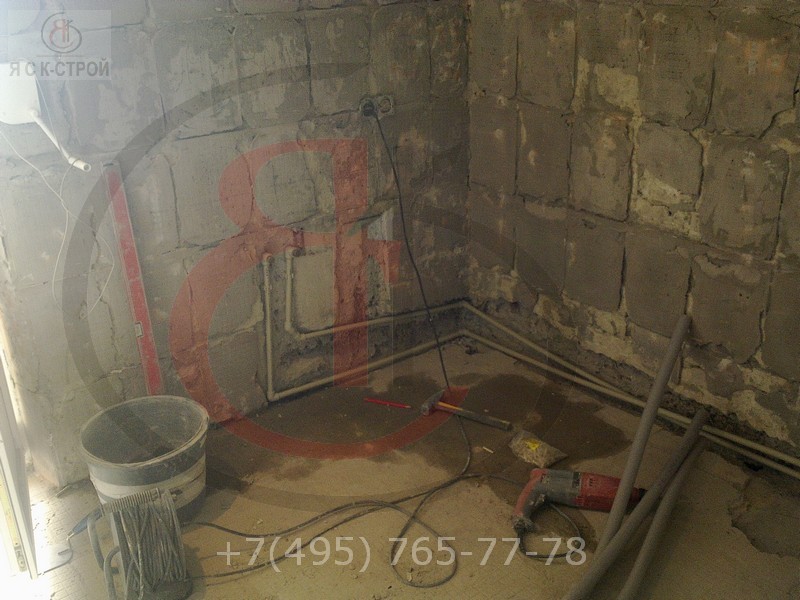 Ремонт ванной комнаты под ключ в загородном доме, цены в Москве., Фото трудового процесса (9)